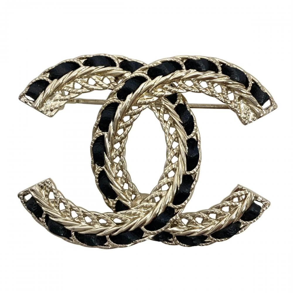 Chanel Coco Mark Chain Brooch, Metal, Black, B22S, Women's